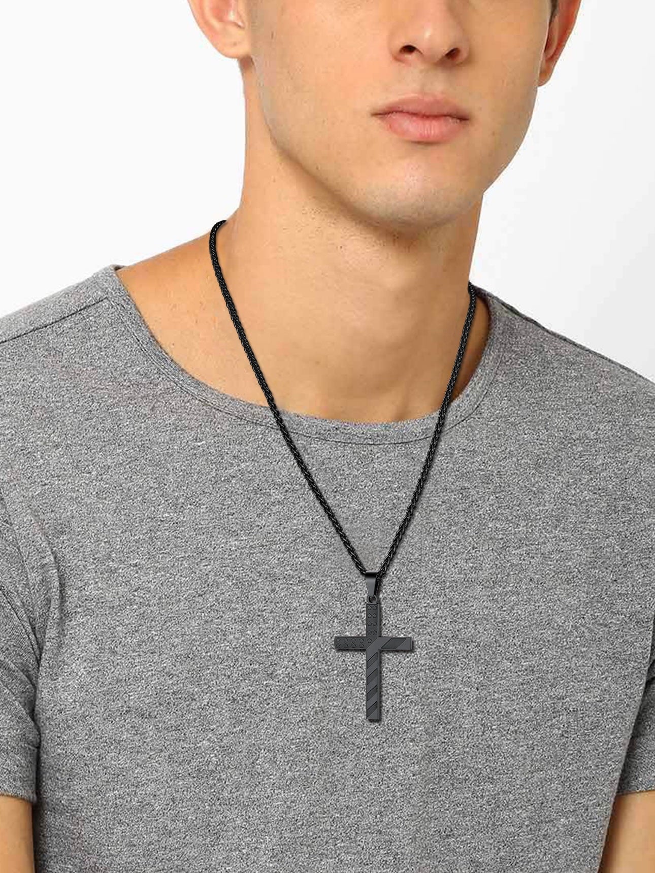 American Flag Cross Necklace for Men Black Cross Pendant Chain Necklace First Communion Religious Jewelry Gift