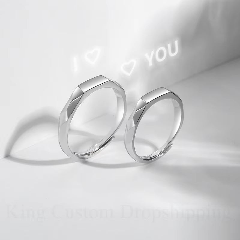 Projection Sterling Silver 925 Adjustable Reflective Light Sculpted Ring Couple Anniversary Is a Fashion Gift for Lovers