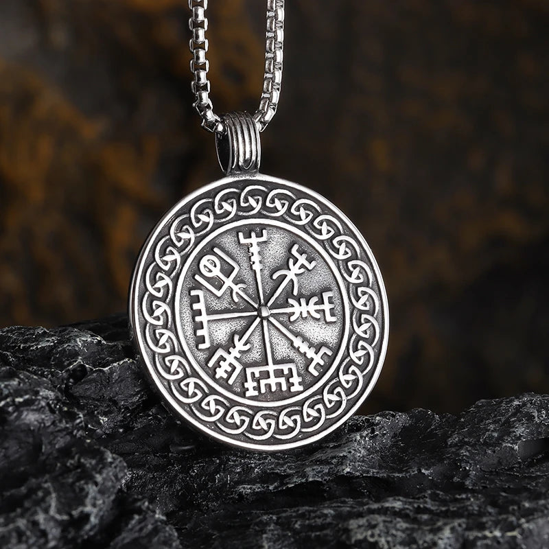 Vintage Compass Medal Pendant Stainless Steel Necklace Mens High Quality round Hip Hop Trend Jewelry Gifts Wholesale