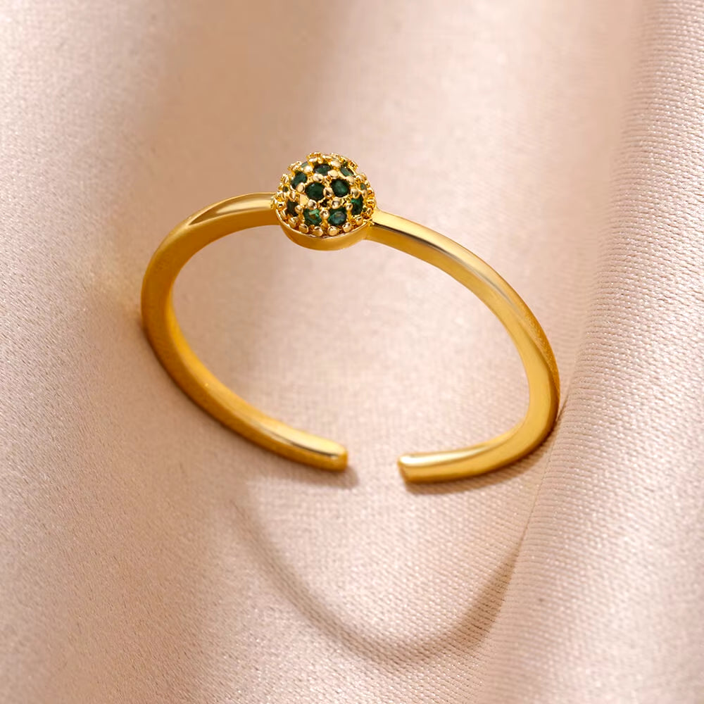 Tiny Green Zircon round Rings for Women Gold Plated Geometric Stainless Steel Oval Ring Luxury Wedding Christmas Jewelry Gift