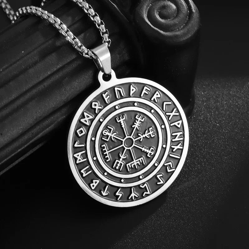 Vintage Compass Medal Pendant Stainless Steel Necklace Mens High Quality round Hip Hop Trend Jewelry Gifts Wholesale